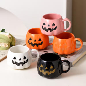 Ensemble de tasses en céramique à motif de citrouille d'Halloween - Tasses à café et à thé festives pour les fêtes - Product Image 1
