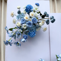 Nouvel ensemble personnalisé bleu ciel de fleurs artificielles roses et lys pour décoration de mariage/anniversaire, toile de fond de scène, chemin de fleurs pour allée