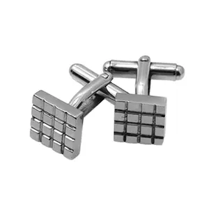 China cufflink manufacturer supplier stainless steel jewelry square grid cufflinks 2023