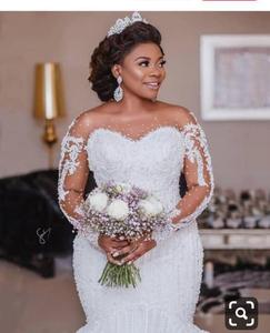 Vestidos de Novia de Encaje con Apliques Listos para Enviar al por Mayor, Elegantes Vestidos Largos de Dama de Honor con Cuentas, Vestido de Novia de Encaje Blanco - Product Image 2