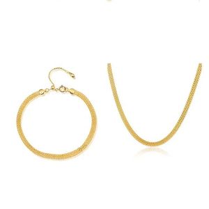 Xinfly - Juego de Collar y Pulsera de Cadena de Eslabones Planos de Oro Amarillo Puro de 3.5 mm y 18 Quilates para Mujer - Product Image 1