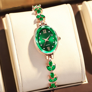 Phong cách thanh lịch cao cấp của phụ nữ thạch anh xem với kim cương thiết lập Dây đeo hợp kim mới có tính năng tai lúa mì Tím cánh hoa lá thiết kế - Product Image 4