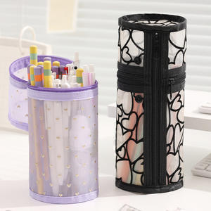 Custom Transparent Mesh Portable Travel Makeup Brushes Holder <b>Large</b> Capacity Cosmetic <b>Bag</b> Lace Round Makeup Storage <b>Bag</b> - Product Image 1