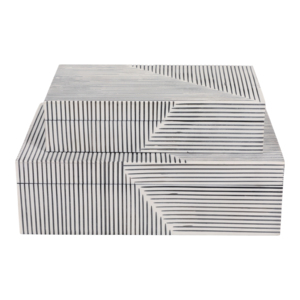 Rectangular Ridged Decorative Boxes Modern Polyresin Wood Storage Box With Lids Home Decor Keepsake Organizer - Product Image 1