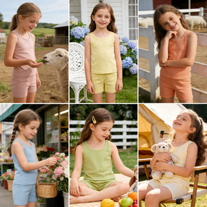 DC Mode Enfant Ensembles de Filles Ensemble de 2 Pièces Coton Bio Débardeur Shorts 12M-7Y Été Casual Grossiste - Product Image 3