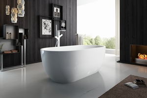 Baignoire en acrylique autoportante de luxe de 1.5m avec drainage au sol et débordement latéral pour salles de bain spa haut de gamme - Product Image 5