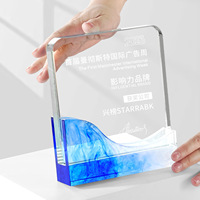Plaque en verre créative en forme de montagne avec base colorée, plaque de trophée en cristal ronde pour banquets et événements