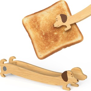 Pinces à pain en forme de chiot en bois, pinces à nourriture magnétiques pour servir des toasts - Product Image 1