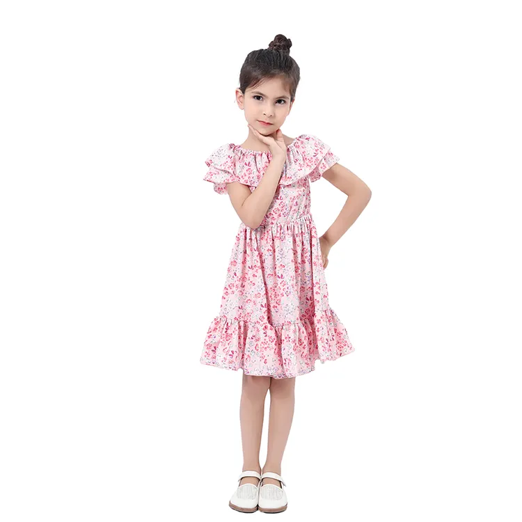High quality smocked dresses girl's clothing floral ruffles flower kids dresses boutiques baby clothes