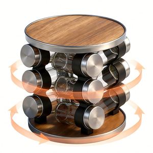 12 Jars Bamboo Spice Organizer Holder Stand Seasoning <b>Rack</b> Revolving Tower Organizer Kitchen Organization and <b>Storage</b> with Spice - Product Image 1