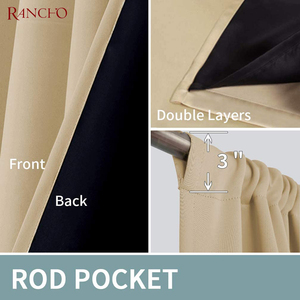 Rideau de fenêtre occultant double couche 100% Panneaux d'hôtel Rideaux bloquant la chaleur et la lumière Rideau noir pour le salon - Product Image 3
