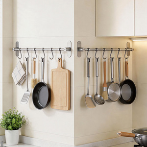 304 Stainless Steel Wall Mounted <b>Kitchen</b> <b>Storage</b> Rack One Row Hanging Rod For Pots Spatulas Spoons Chopsticks Hooks - Product Image 1
