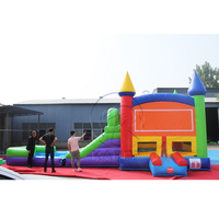 Structure gonflable colorée 3 en 1 avec toboggan et piscine, équipement de jeu pour enfants, utilisation humide ou sèche, location pour fêtes en plein air