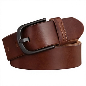 Ceinture en cuir de vachette marron avec boucle ardillon carrée en acier massif, style vintage, largeur 3,8 cm, robuste, légère, durable, respirante et écologique - Product Image 2