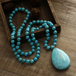 Batı Modası Bohem Kadınlar Tatil Doğal Mavi Turkuaz Düğümlü Kolye Farklı Şekillerde Turkuaz Kolye Ucu Kolye - Product Image 3
