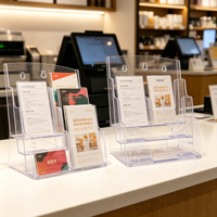 Support de brochure moderne personnalisé en acrylique transparent à 3 niveaux, présentoir incliné avec fente pour cartes, idéal pour la promotion d'entreprise ou comme cadeau