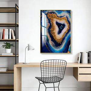 ภาพตกแต่งผนังบ้านขนาดใหญ่พิเศษแบบนามธรรมพร้อมไฟ LED ภาพวาดลายคริสตัลพอร์ซเลนสีน้ำเงินในกรอบ - Product Image 6