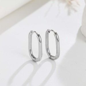 U-Shaped Stainless Steel <b>Hoop</b> Earrings-Gold & <b>Silver</b> Two-Tone Light Luxury Daily Outfit Basic Stylish Accessory - Product Image 3
