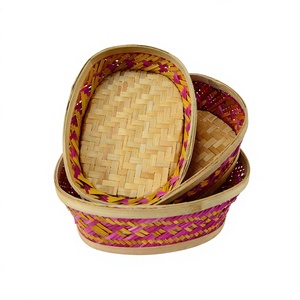 Ensemble de 3 paniers artisanaux en bambou naturel tressé pour organiser les aliments et la décoration de la maison - Product Image 1