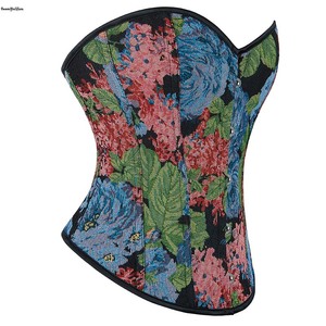 Oil Painting Denim Jeans Fabric Lace up Boned Corsets and Bustiers Blue <strong>Renaissance</strong> Women <strong>Clothing</strong> Plus Size Bodyshaper - Product Image 3
