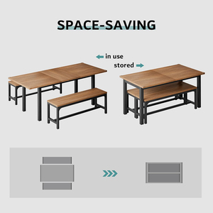 Ensemble de <span class=keywords><strong>table</strong></span> à <span class=keywords><strong>manger</strong></span> <span class=keywords><strong>extensible</strong></span> en bois de noyer de style mid-century moderne, 3 pièces, avec 2 bancs - Product Image 2