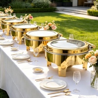 Ensemble de réchauds de luxe dorés 6L pour événements de restaurant, traiteur, buffet, maintien au chaud des aliments, service hôtelier, palais et villa