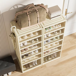 صندوق أحذية منزلي فاخر صندوق أحذية بلاستيكي قابل للطي عالي الجودة قابل للتكديس - Product Image 5