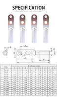 Connecteur de borne bimétallique cuivre-aluminium DTL, cosses de câble à double trou, cosses de transition soudées par friction, cosses à sertir, homologuées 1000V