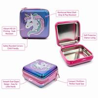 Boîte à cosmétiques personnalisée pour enfants avec fermeture éclair, en métal, motif licorne, kit de maquillage pour les yeux, solution OEM d'usine B2B
