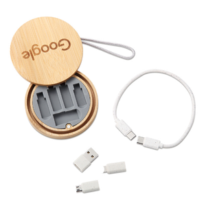 Eco Bamboo Schnell ladung Multi USB Adapter Kit Taschen kabel konverter USB C zu Typ C Mit Aufbewahrung sbox für Mobiltelefone anpassen - Product Image 6