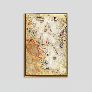 Elegant Printed Antique Map <b>Canvas</b>: Piri Reis Wall Art,GOLD <b>FRAMED</b> <b>CANVAS</b> - Product Image 2