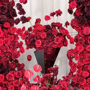 ซุ้มดอกไม้ประดิษฐ์สีแดงเข้มหรูหรา ทำด้วยผ้าไหม รูปทรงโค้ง สำหรับตกแต่งงานเลี้ยงฉลองสมรส - Product Image 2