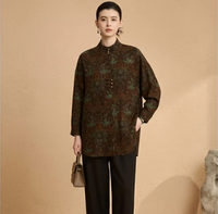 Manteaux en soie Gambiered 100% soie de mûrier, style décontracté, col montant, avec boutons, exquise réplique du patrimoine culturel immatériel chinois