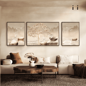 Arbre doré moderne salon décoration <span class=keywords><strong>murale</strong></span> peinture canapé atmosphérique fond mur triplet cristal porcelaine peinture - Product Image 1