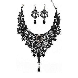 Encaje negro collar pendientes conjunto gótico Lolita colgante gargantilla Ropa Accesorios para boda - Product Image 1