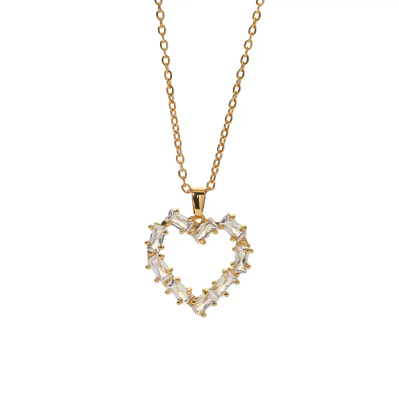 Best Selling Titanium Steel 18K Gold Plated Hollow Crystal Heart Pendant Necklace For Women