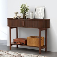 Tables consoles de luxe en noyer cannelé, vente en gros d'usine, table d'entrée moderne avec porte, rangement à 2 niveaux pour salon, hôtel, villa