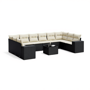Set Divano da Giardino in Rattan Nero 10 Posti Arredamento da Esterno Design Contemporaneo Resistente alle Intemperie - Product Image 1