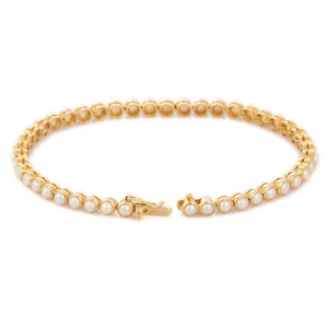 สร้อยข้อมือเทนนิสไข่มุกกลมธรรมชาติ18K สีเหลืองทองเส้นเดียวเครื่องประดับแบบมินิมอลสำหรับผู้หญิง - Product Image 3