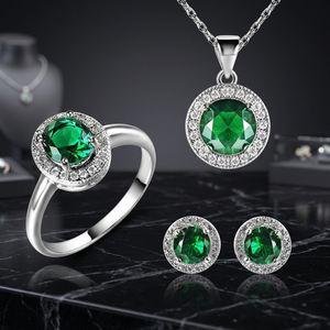 Wholesale Rhodium Plated 925 Sterling Silver Emerald <b>Jewelry</b> Sets-<b>Fine</b> <b>Jewelry</b> for Wedding Engagement & Anniversary Gifts - Product Image 3