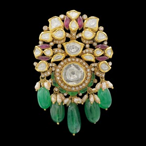 เข็มกลัดทอง 14K ดีไซน์อินเดียประดับเพชรรอยัลโพลกี้ จี้เพชรสำหรับผู้หญิง เครื่องประดับหรูหราสำหรับผู้หญิงและเด็กผู้หญิง งานแต่งงาน งานปาร์ตี้ - Product Image 1