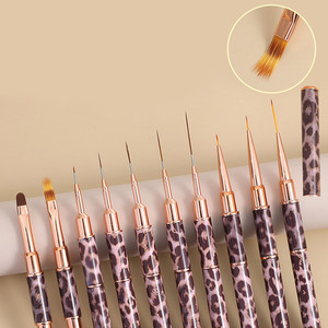 Juego de 5 pinceles para decoración de <span class=keywords><strong>uñas</strong></span>, de nailon, redondos y ovalados, para gel, delineador, aplicación de acrílico, mango metálico con diseño de leopardo - Product Image 1