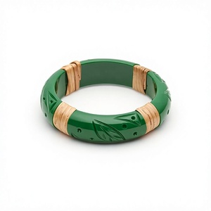 Best Quality Handmade Resin Carved <b>Bangle</b> Stylish Design With Floral Pattern Round Shape Green Color Folk Art Jewelry For Women - Product Image 1
