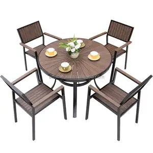 Groothandel Nordic Outdoor Beach Cafe Dinerset Eetzaal Meubels Waterdichte Tuin Aluminium Ronde Tafel 4 Stoelen