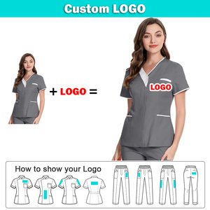 Uniformes de Enfermera con Cuello en V y Logotipo Personalizado, Blusa Superior para Uniformes de Enfermera, Uniformes de Salón de Belleza y Spa de Manga Corta, Camisetas de Uniforme de Hospital - Product Image 2