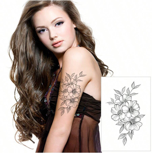 Impermeabile elegante inchiostro nero temporaneo tatuaggio adesivi floreali di lunga durata Body <span class=keywords><strong>Art</strong></span> per feste faccia di carta ispirata alla natura - Product Image 4