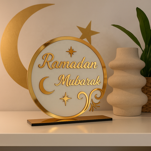 PAFU islamico Eid Ramadan decorazione del tavolo per la casa elegante a <span class=keywords><strong>mezzaluna</strong></span> e stelle Ramadan decorazione del tavolo oro e bianco Ramadan Mubarak - Product Image 2
