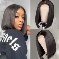 Perruque Bob en Cheveux Humains Vierges Péruviens 13x4 Transparente Sans Colle Dentelle HD Courte Droite Coupe Bob Prête à Porter pour Femmes Noires