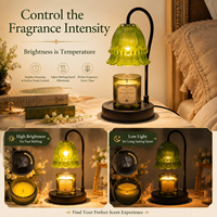 Lampe à cire verte style INS, diffuseur d'arômes sans flamme, veilleuse de chevet à intensité variable pour chambre à coucher