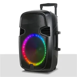 2023 best price 15 inch wireless portable trolley blue tooth party outdoor plastic speaker for stage home indoor